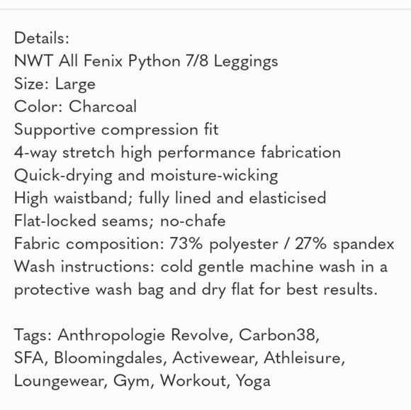 🆕 All Fenix | Python Charcoal 7/8 Leggings Women's Size XS - Picture 12 of 12